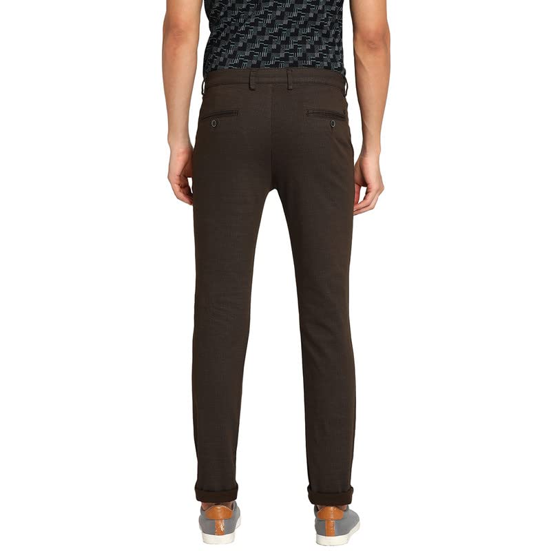 Image of Turtle Men Cotton Brown Solid Narrow Fit Trousers
