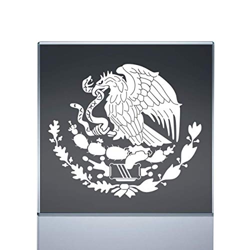 Image of 2 Pieces Calcomania Escudo Mexicano 6 inch x 5.2 inch - White Color - Mexican Eagle Decal Shield Emblem Sticker Mexican Flag Decals