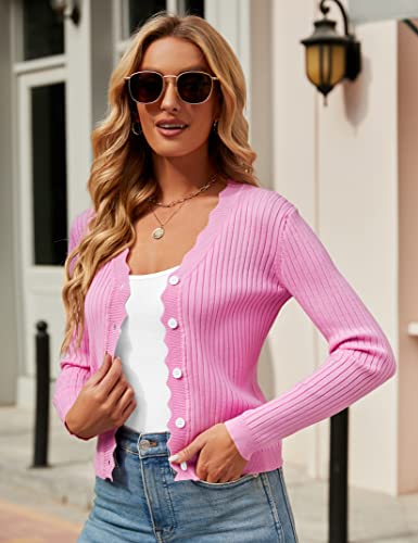 Image of Womens Cropped Cardigan Knit Shrugs for Dresses Tops V Neck Button Down Cardigans Sweaters