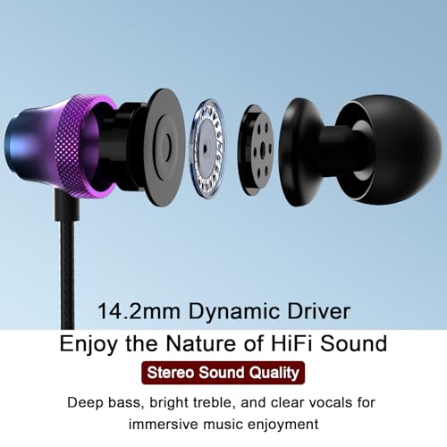 マイク付き有線イヤホン 3.5mmジャック iPhone iPad iPod Chromebook ノートパソコン用 ヘッドホン 有線ノイズキャンセリングイヤホン マイク付き コンピューター PC 学校 MP3/4スイッチ ほとんどの3.5mmオーディオデバイス、パープル