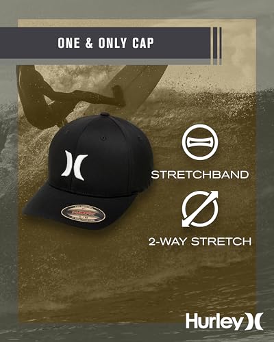 Image of Hurley Mens Textured Fitted Baseball Cap, Moisture Wicking, Curved Brim