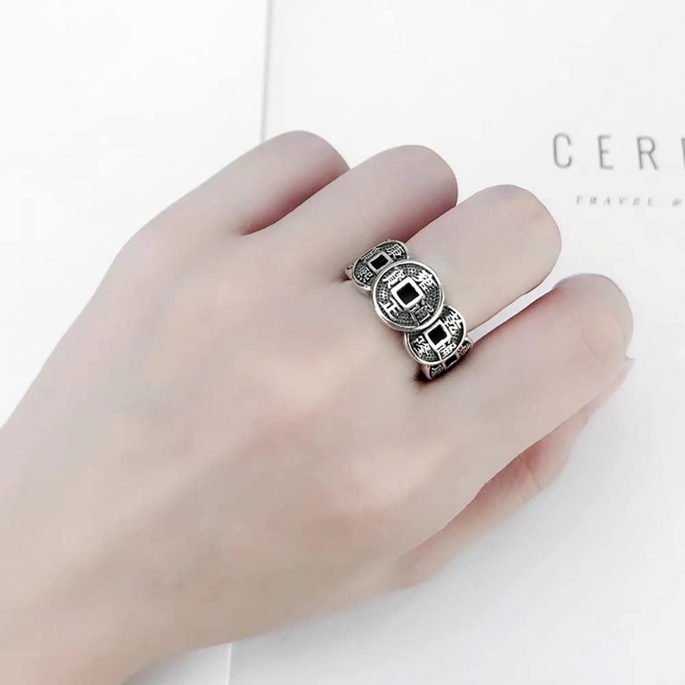 JUNTEN - Anillo de plata de ley 925 de 13 mm de ancho, Feng Shui, rico, abierto, ajustable, para mujer