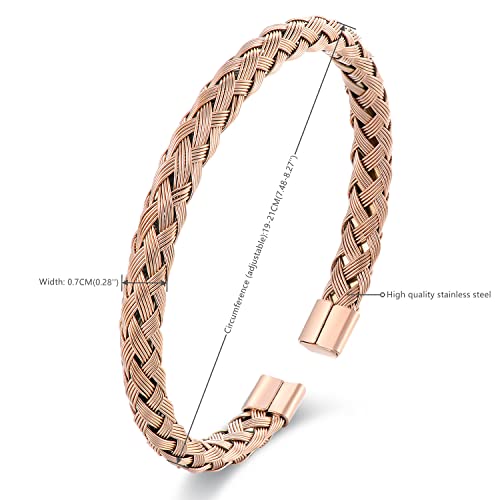 Stainless Steel Braided Cable Cuff Bangle Bracelet, Adjustable, Mens Womens, Minimalist2