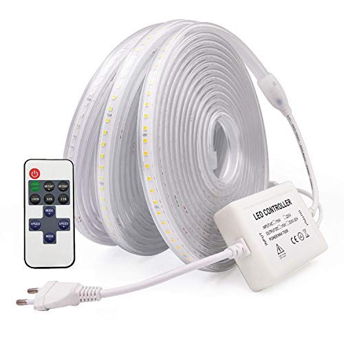 XUNATA Flexibele LED-strip met 11-toetsen Dimbare IR-Afstandsbediening, IP65 Waterdicht, SMD 2835 120LEDs/m, 220 V 750 W Transformator Voeding EU-stekker (Blauw, 25m)