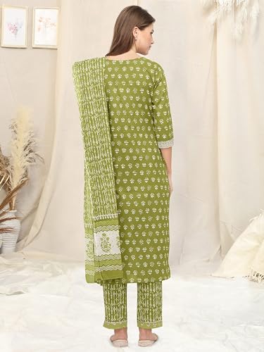 Image of MIRCHI FASHION Pure Cotton Straight Kurta Set with Dupatta | 3 Piece Ethnic Kurta Pant Set Office Wear Salwar Kurta Set for Women