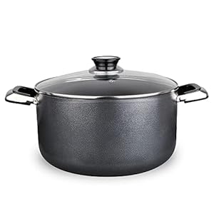 Alpine Cuisine 22 Quart Non-stick Stock Pot with Tempered Glass Lid and Carrying Handles, Multi-Purpose Cookware Aluminum Dutch Oven for Braising, Boiling, Stewing