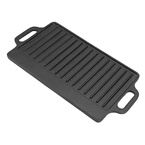 Nikou Cast Iron Grill Griddle, Thickened Rectangular Teppanyaki Plate, Double-Sided Barbecue Grill, 51 x 23 cm, Stove Top Griddle Pan for Household Use