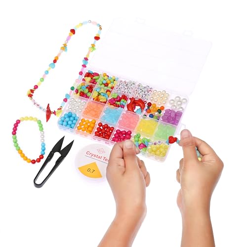 Image of ambitieux Diy Bracelet Making Kit - 600 + Pcs 24 Colorful Beads, 10M Elastic Thread, Jute Bag, And Cutter - Gift For Girls Birthdays (All Color),Multicolor