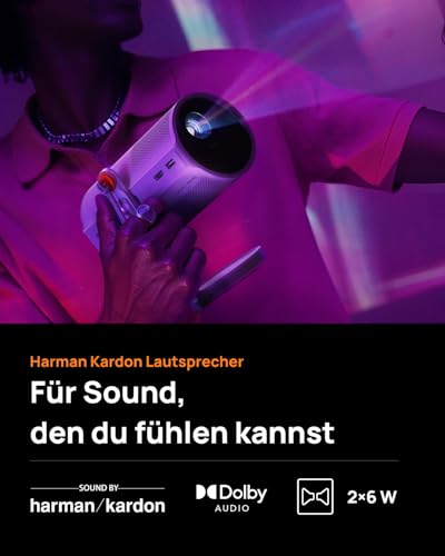 XGIMI MoGo 4 Laser Handy Beamer mit Akku, 550 ISO-Lumen, Outdoor Mini Projektor mit 360° Ständer, 2,5 Std Wiedergabe, Google TV & Netflix, Harman Kardon Sound, inkl. 4 Filter – Bild 6