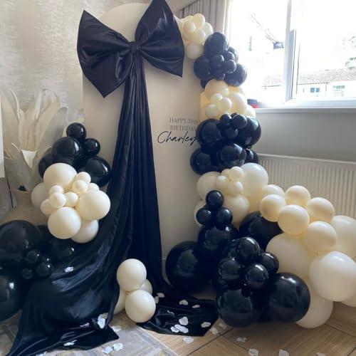 Image of 153Pcs Black and Sand White Balloons Garland Arch Kit - 18 12 10 5 inch Different Size Black Cream White Confetti Balloons for Birthday Wedding Bridal Shower Anniversary Prom Party Decorations