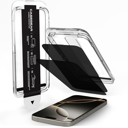 Image of CASEGEAR Privacy Screen Protector Compatible With iPhone 16 Pro Max Anti Spy Tempered Glass | Curved Edges | Case Friendly | Easy Installation Kit | Pack Of 2