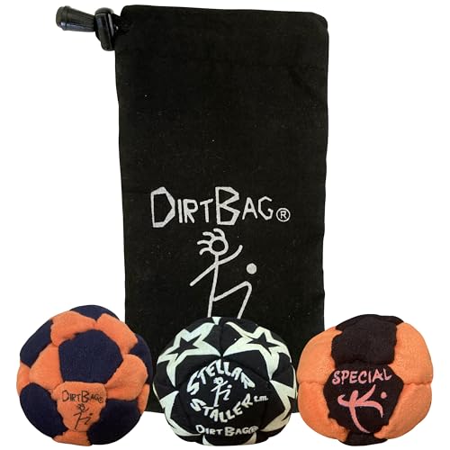 DIRTBAG Medley Footbag 3-Pack with Pouch, 100% Handmade, Premium Quality, Bright Vivid Colors, Signature Carry Bag