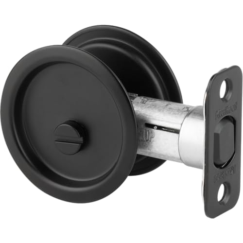 Kwikset Pocket Door Deadbolt Lock, Matte Black Round Exterior UnKeyed Closet Pantry Pull Door, with Microban Protection - image 1