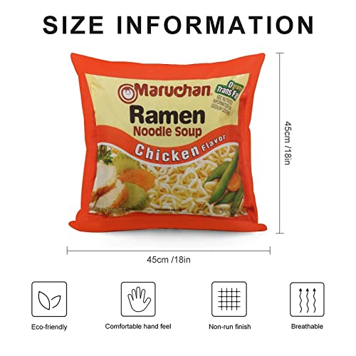 Enzamor Instant Ramen Noodle Soup Chicken Flavor Pillow Covers Velvet Cozy Soft Funny Food Throw Pillow Case Home Decor Pillowcase For Couch Sofa Bed Cushion Case 18''X18'' #TOP1