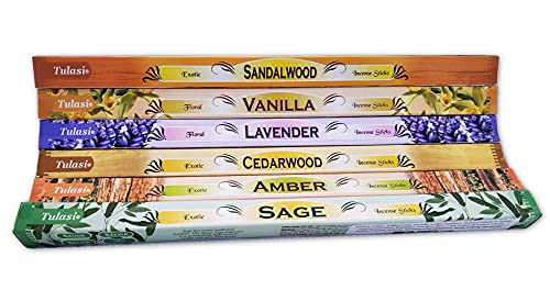 Surtido Mix Inciensos Arom�ticos | Incienso Natural Aromaterapia | Caja de 6 Aromas de 8 Unidades por Paquete | Gran Duraci�n Aroma Delicado | Lote de Inciensos Exactos de la Marca Tulasi