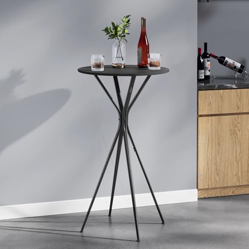 VASAGLE Bar Table, Round Cocktail High Top Pub Bistro Table for Events Party, Kitchen Dining, Home Bar, 23.6 x 23.6 x 41.3 Inches, Sturdy Metal Frame, Modern Style, Easy to Assemble, Black