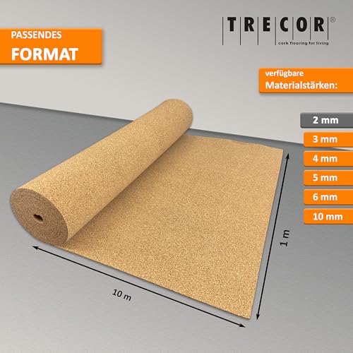 ökologische Trittschalldämmung TRECOR Rollenkork/Trittschallkork - Stärke 2 mm - Dichte: 200 kg/m³ - 10 m² Rolle