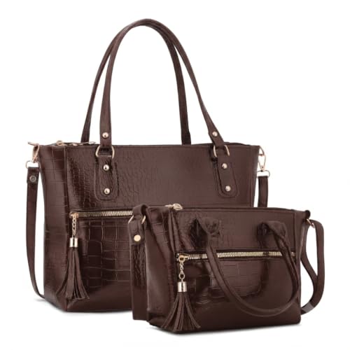 Image of AVERAA Women Handbag Combo Set (Medium + Mini) Croco Texture Faux Leather