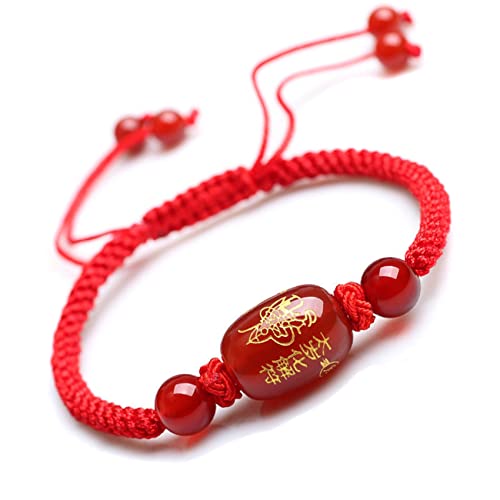 Bracelet Feng Shui en quartz et agate naturelle rouge cordon ajustable