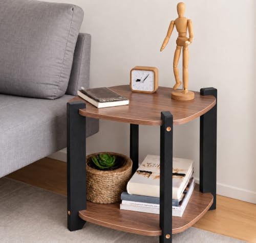 Image of Modern Round Side Table, Home Decor for Living Room, Bed Side Tables for Bed Room, stools for Home, Furniture for Home, 2-Tier White Shelves, 30 x 30 x 40 cm (Square Brown Top)
