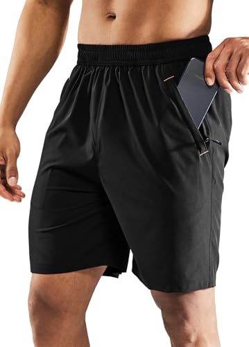 MIER Men's Quick Dry Running Shorts with Zipper Pocket, Elastic Waist Athletic Workout Exercise Fitness Shorts, 7 Inch