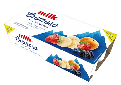 Milk Yogurt Intero Cremoso Con Fermenti Lattici Vivi, Confezione Mista 8 Vasetti (2 Fragola, 2 Frutti di Bosco, 2 Banana, 2 Albicocca) Senza Glutine, Senza Conservanti Aggiunti (Misto 8 x 125g)