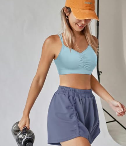 Image of VEQKING Ruched Sports Bras for Women Large Bust, Seamless Yoga Bra, 3 Pack