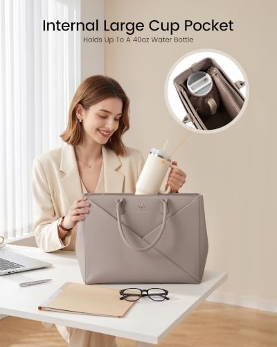 Image of LOVEVOOK Laptop Work Tote Bag for Women with Large Cup Holder, 17.6 Inch