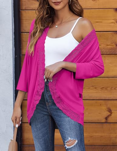 Zeagoo Women's Open Front Cardigans Lightweight 3/4 Sleeve Lace Kimono Soft Draped Cover Ups2