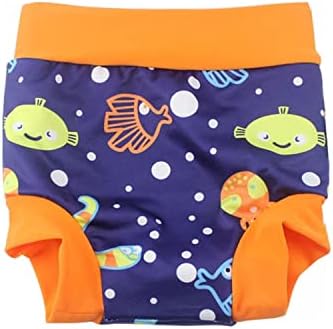 BabyPreg Baby Kids Swim Nappies Cover Diaper Pants High-Waisted Belly Protection Swimming Shorts (Blue (Fish), Size M)