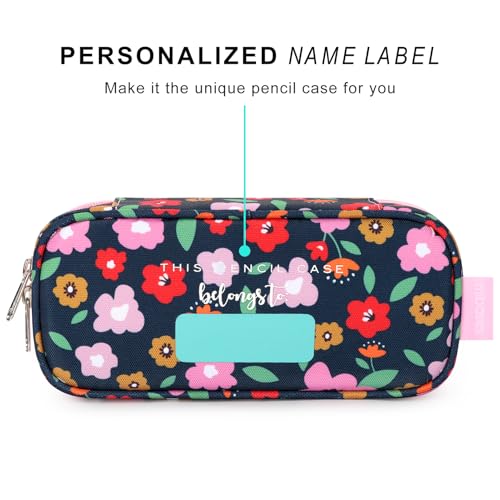 Image of mibasies Girls Pencil Case for Kids, Multi-Slot Pencil Pouch, Pulan Flower