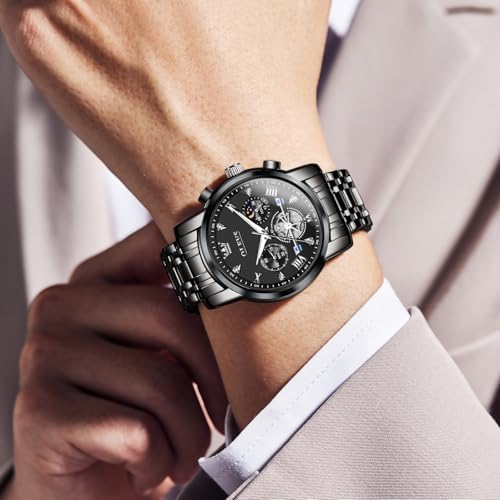Image of OLEVS Men Watches Stainless Steel Chronograph Watch, Large Wrist Analog Quartz Watch, Fashion Waterproof Diamond Roman Numerals Dress Watches for Men, Gold /Black /White /Blue /Grey Dial