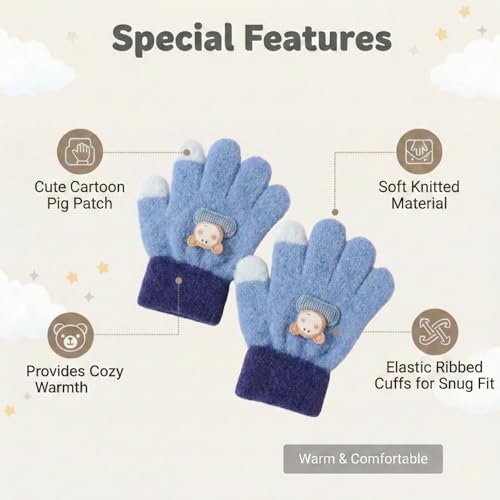 Image of Kraptick Kids Winter Gloves - Ultra-Soft Thick Knit Fuzzy Warm Mittens for Boys & Girls Cute Bear Patch Thermal Hand Warmers for Toddlers & Children -2