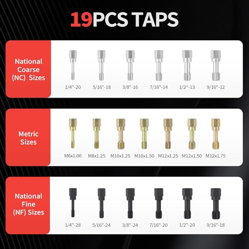 Image of Thread Chaser Set 42Pcs, Thread Repair Kit Includes 21 Rethreading Dies, 19 Rethreading Taps & 2 SAE Thread Files, Thread Restorer Kit with UNF, UNC and Metric Size