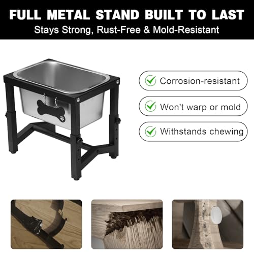 Image of Metal Elevated Dog Bowls - 3 Adjustable Heights (9.2 inch-12 inch) with 1.85GAL Stainless Bowl, Elevated Dog Bowls Medium /Large Breed, Elevated Dog Water Bowl, Neck & Joint Protection