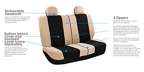 Image of FH Group Full Set Light and Breezy Car Interior Covers-Front and Rear Split Bench Beige Seat Covers,Universal Fit for Cars, Trucks and SUVs