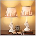 Sunnyin 18.9" Farmhouse Lamps Set of 2,Owl White Rustic Table Lamps for Living Room with USB A+C Port,Vintage Resin Small Table Lamps,Pull Chain Table Lamp for Bedroom,Bedside,Nightstand,End Table