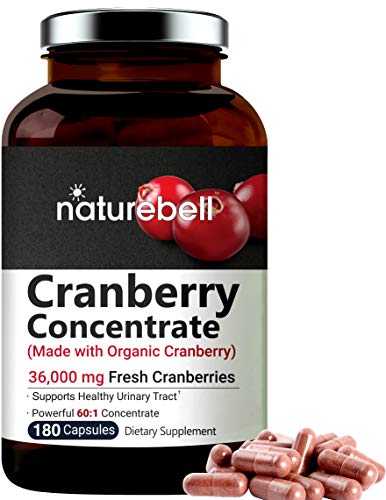 NatureBell Cranberry Pills, 36,000mg Fresh Cranberries Equivalent, 180 Capsules, Made with Organic Cranberry Extract