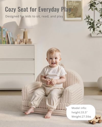 Image of Blissful Diary Kids Couch, 2-in-1 Kids Chair & Sofa for Sitting and Play, Kids Couch for Playroom, Gift for Girls Boys, Cream White
