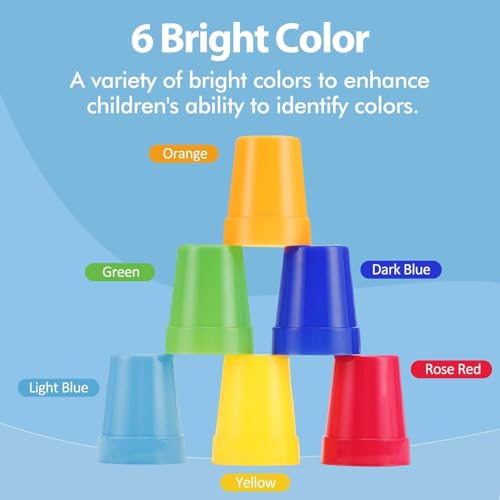 Image of Fast Stacking Cups Game for Kids with Color Pattern Cards & Bell | Montessori Speed Cup Challenge Toy for Toddlers & Preschool Learning | Hand-Eye Coordination,Skill Set (Fast Cup STAKKING)