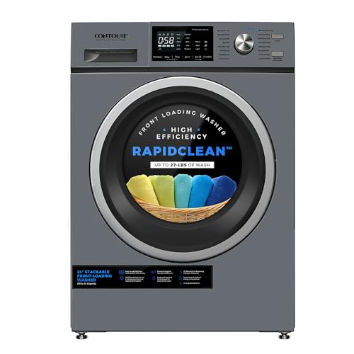 Contoure 24" Stackable Front-Load Washer, 2.7 cu.ft. High-Efficiency, 16 Wash Cycles, LED Touch Controls, 1400 RPM, Space-Saving Design, Stainless Steel Drum – Titanium Finish, Model WH-2700T