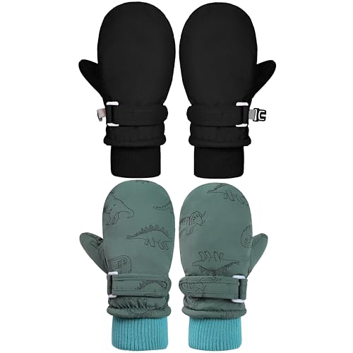 Image of Urban Virgin Toddler Waterproof Outdoor Infant Mittens Baby Winter Gloves Dino Cuffed Warm Fleeced Kids Ski Gloves For Teens