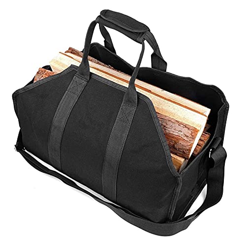 Bolsa grande de lona para leña, bolsa de almacenamiento con correa para el hombro para estufa de leña y accesorios de chimenea