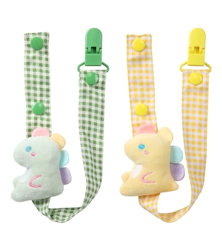 Image of CutiePlusU Pacifier Clip Big Size Anyard Holder Clips 2 Pack Green Yellow