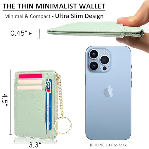 Image of Slim Minimalist RFID Blocking Leather Wallets Credit Card Holder Case Money Clip Pocket Wallet Coin Purse Keychain Travel Clutch Handbag Pocket Pouch Holster Gifts for Women Men (Green)