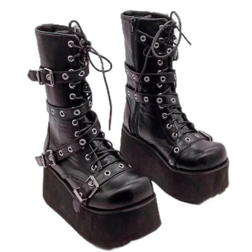 Image of Ulalaza Women Mary Jane Dress Pumps Lolita Shoes Cute Platform Gothic Double Ankle Strap Round Toe Chunky Heel Uniform Pumps Shoes Perfect for School Party Business Work Dance Date Night Club