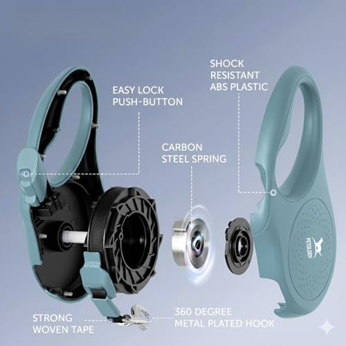 Image of Petology Retractable Dog Leash | 5 Meter (16ft) Nylon Tape | for Dogs Upto 15kgs | Heavy Duty Rope, 360 Tangle-Free, One-Hand Brake & Lock System, Anti-Slip Comfortable Grip