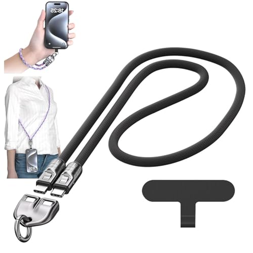 C to C 240W Charging Cable with Wearable Bracelet Design, 2-in-1 Fast Charging Data Cable & Phone Lanyard, Crossbody Type-C Cord & Wrist Strap Lanyard, Portable Fashion Fast Charger(Black(1.2M))