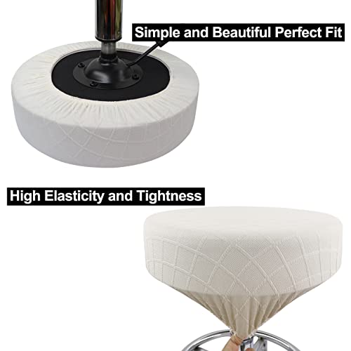 Miniatura 3 de Hualisiji Funda Taburete Redondo 30-40cm Tela Lujosa, Elasticidad Queda Suave Y Cómodo Lavable A Prueba De Polvo Y Duradero 1pcs Blanco