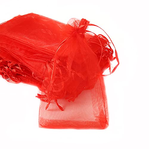Lot de 30 sachets en organza à remplir, pochette en organza, sac à cordon, pochette en organza pour festival, fête, mariage, bonbons, cadeau lavande, sac à bijoux, 13 x 18 cm, rouge Cover